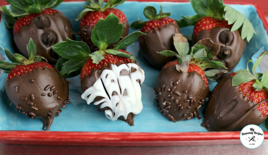 Chocolate Covered Strawberries recipe image - platter of chocolate dipped strawberries