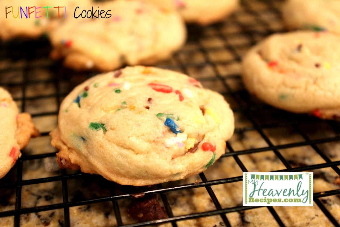 Funfetti cookies, made from scratch, cooling on a wire rack