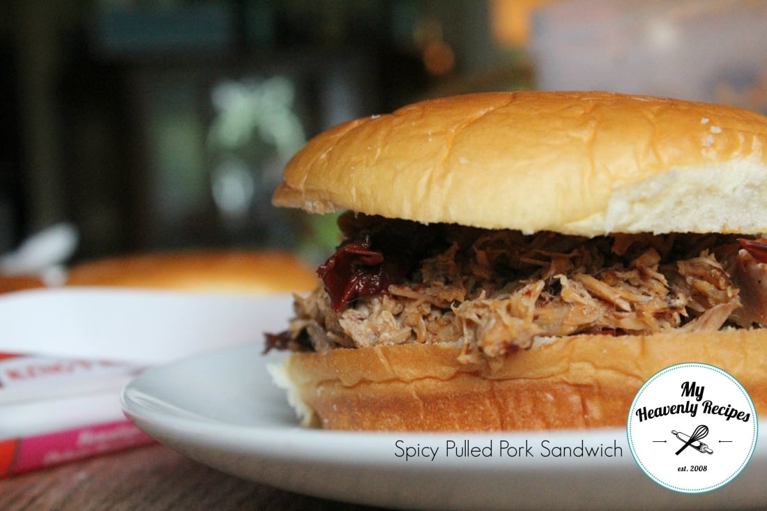 Spicy Pulled Pork Sandwich served on a bun