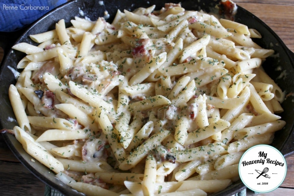 Penne Carbonara with Bacon + Video - My Heavenly Recipes