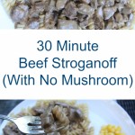 beef stroganoff with two plates pinterest image