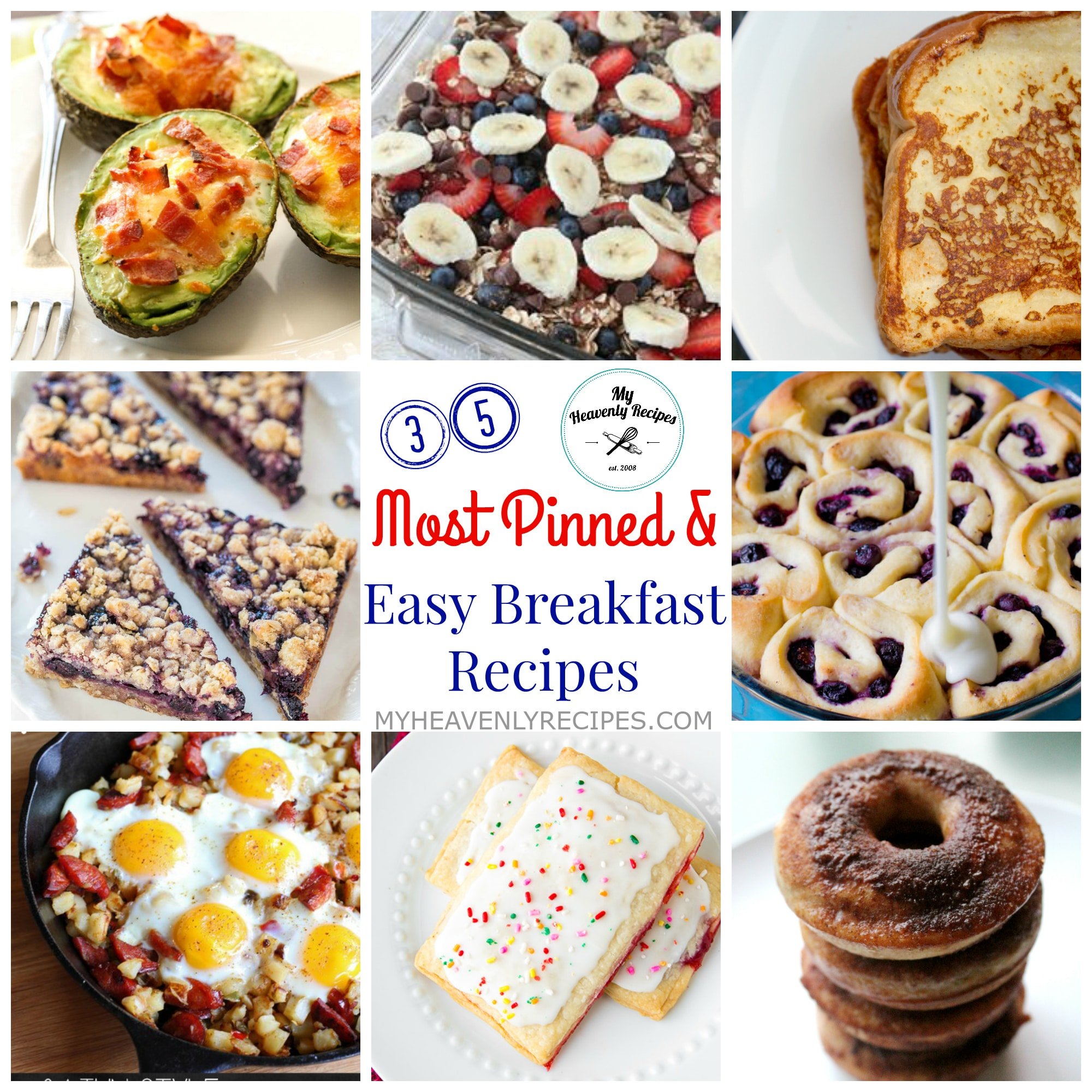 titled photo collage of 35 quick breakfast recipes