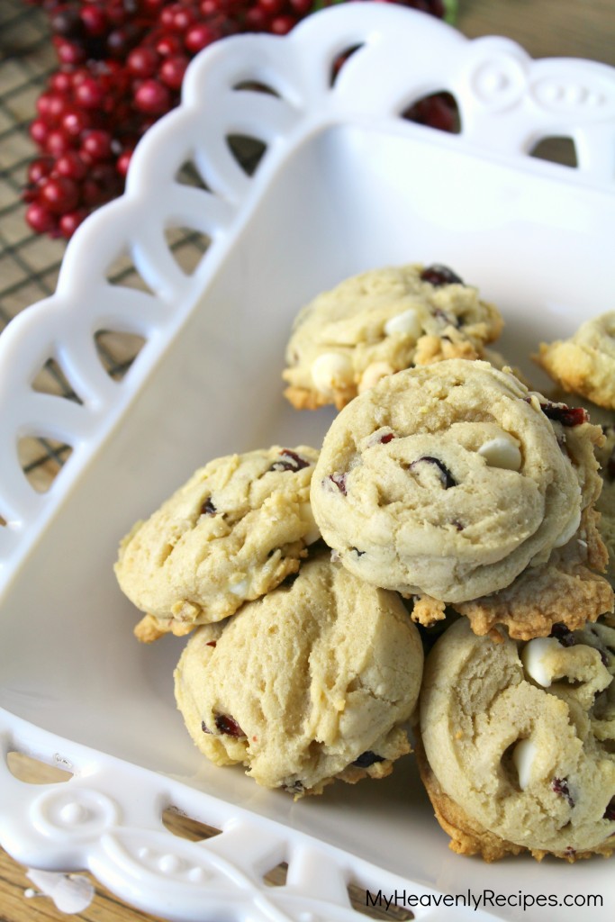 Cranberry Cookies with White Chocolate on a white serving platter