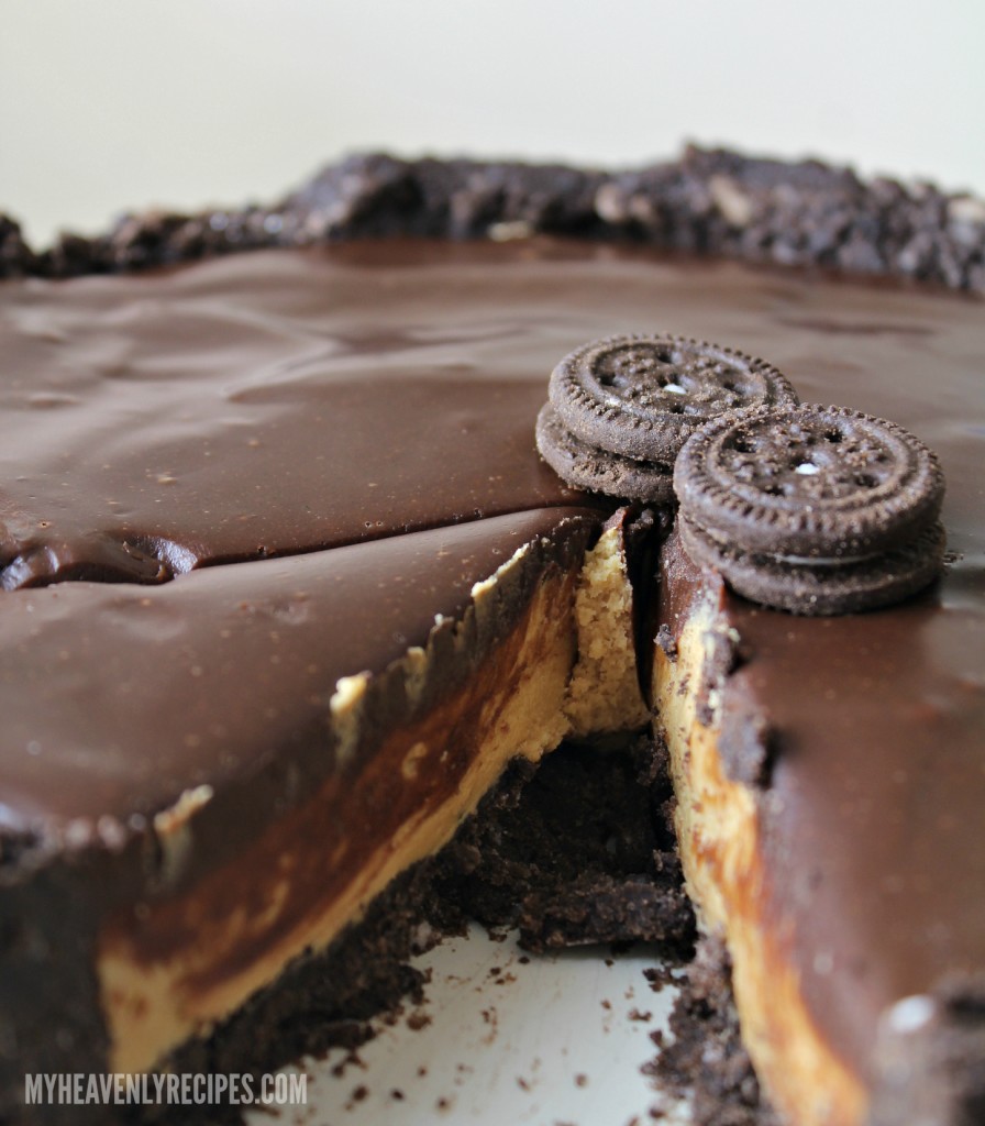 peanut butter pie topped with chocolate ganache