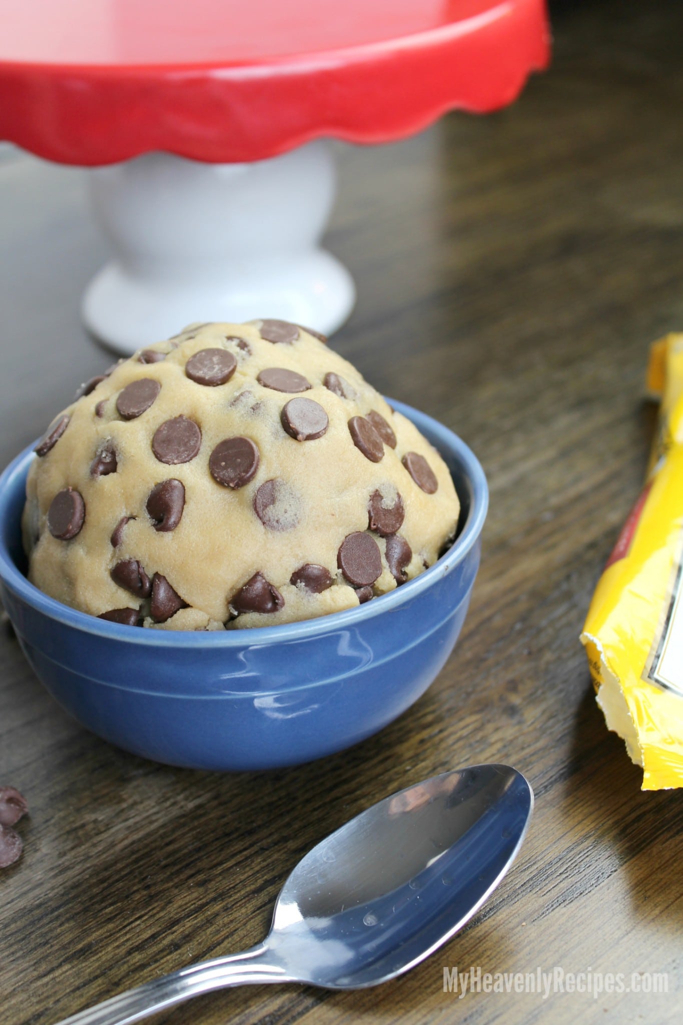 Chocolate Chip Cookie Dough in a small blue bowl