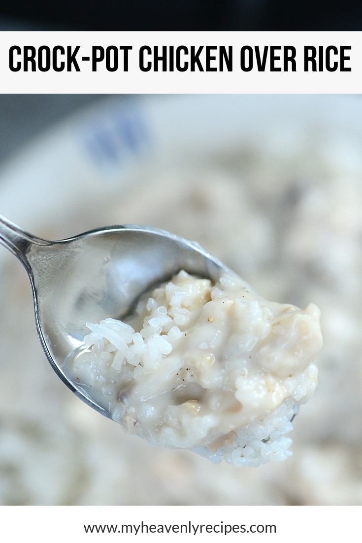 Crockpot chicken and rice is a no-fuss meal that can cook itself! This easy crockpot chicken recipe uses just 4 simple ingredients. It's pure comfort food! #crockpot #chickenandrice #easycrockpotchicken