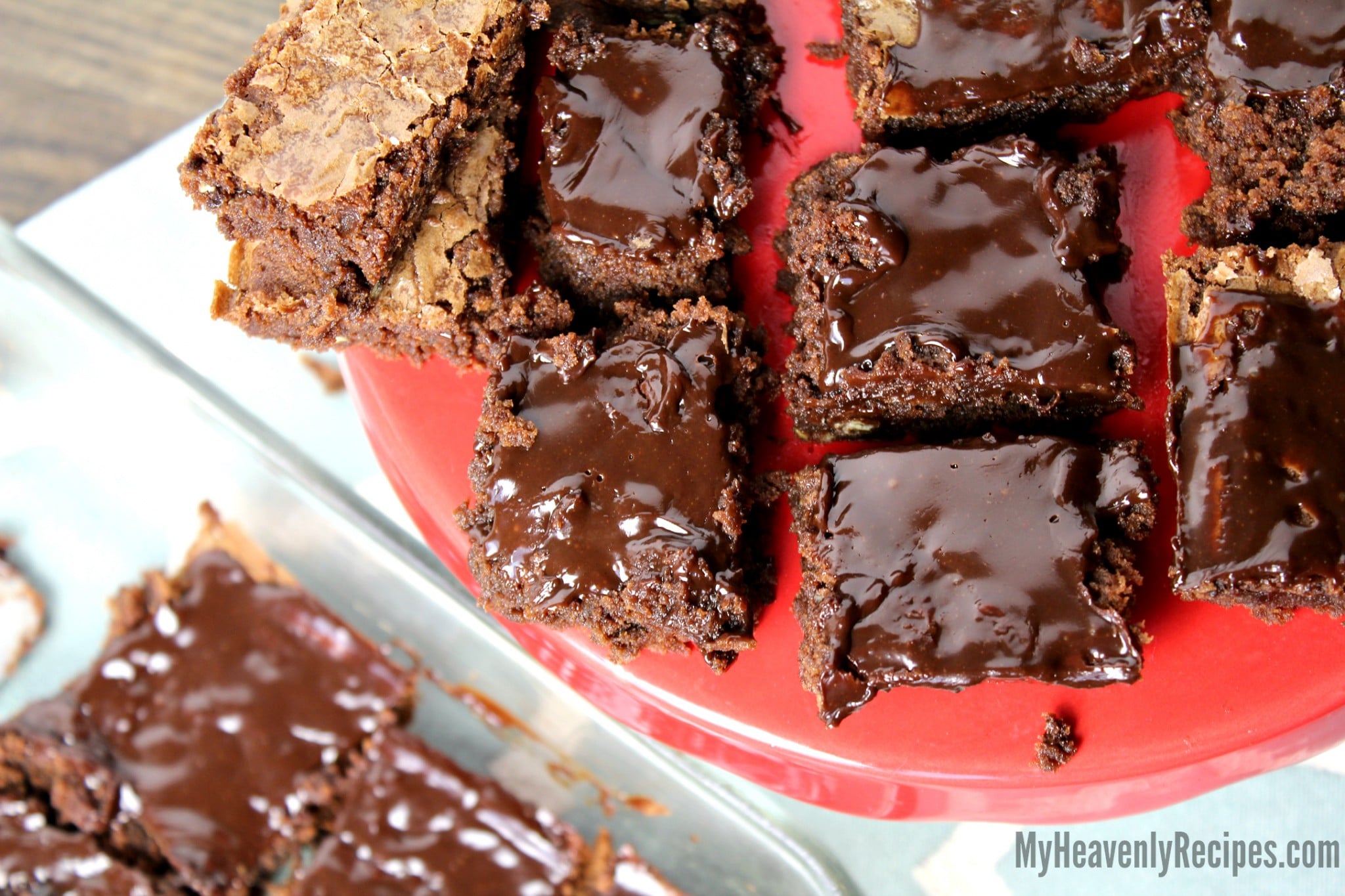 brownies from scratch on a red platter