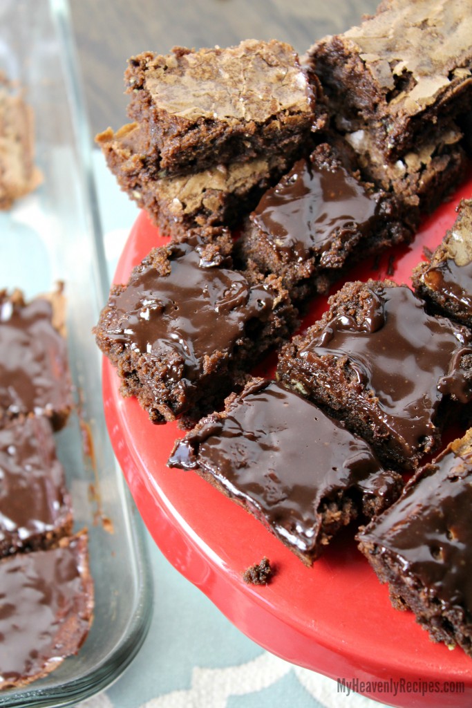 mint brownies covered in chocolate ganache