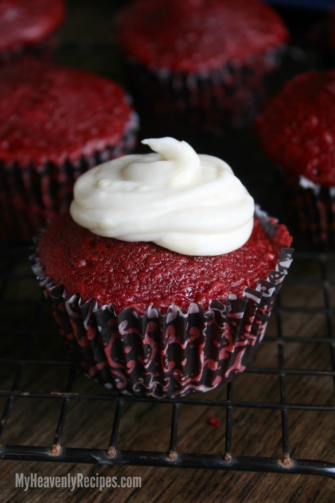 frosted Red Velvet Cupcake with a surprise inside