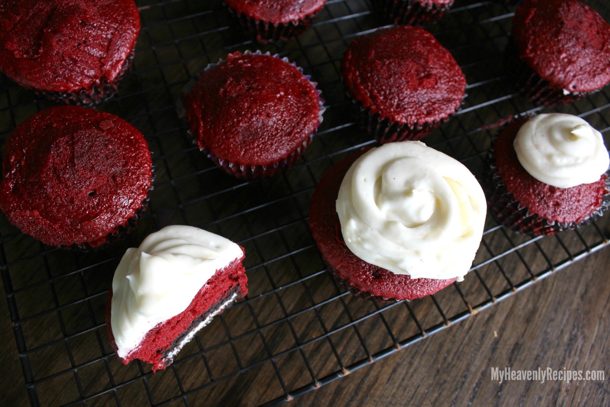 Red Velvet Cupcakes with an Oreo cookie inside of them