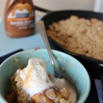 the best apple crisp recipe (shown baked in a cast iron skillet)