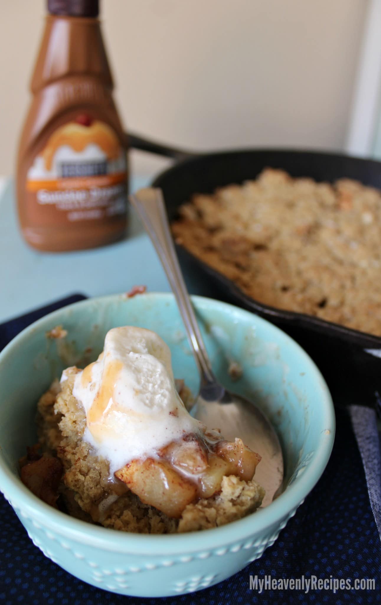 the best apple crisp recipe (shown baked in a cast iron skillet)