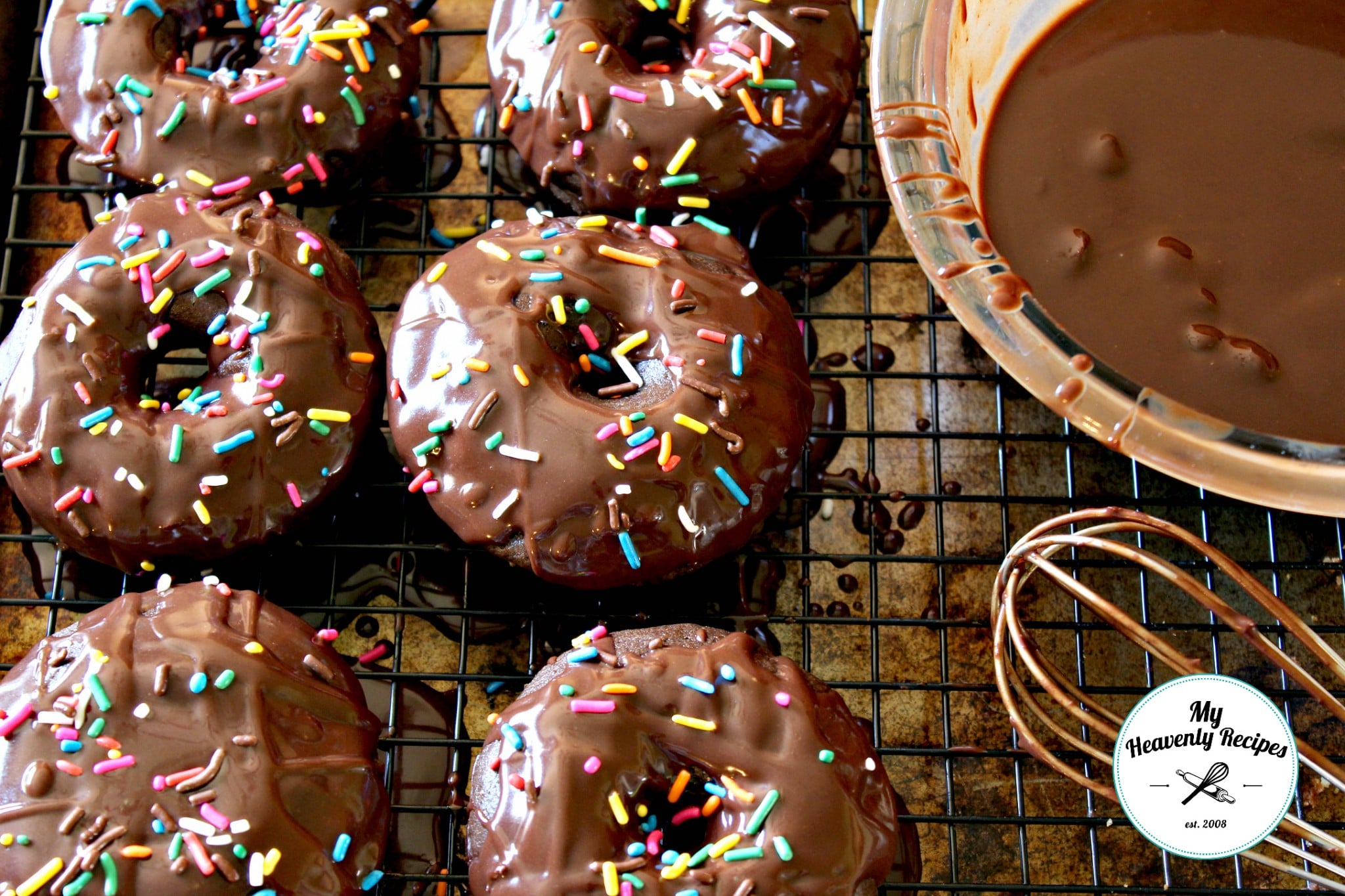 Baked Chocolate Frosted Donuts with Sprinkles