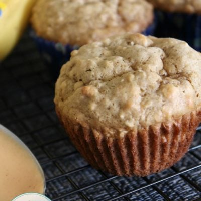 homemade banana oat muffins on a cooling rack