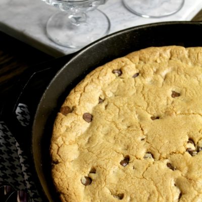 a chocolate chip skillet cookie