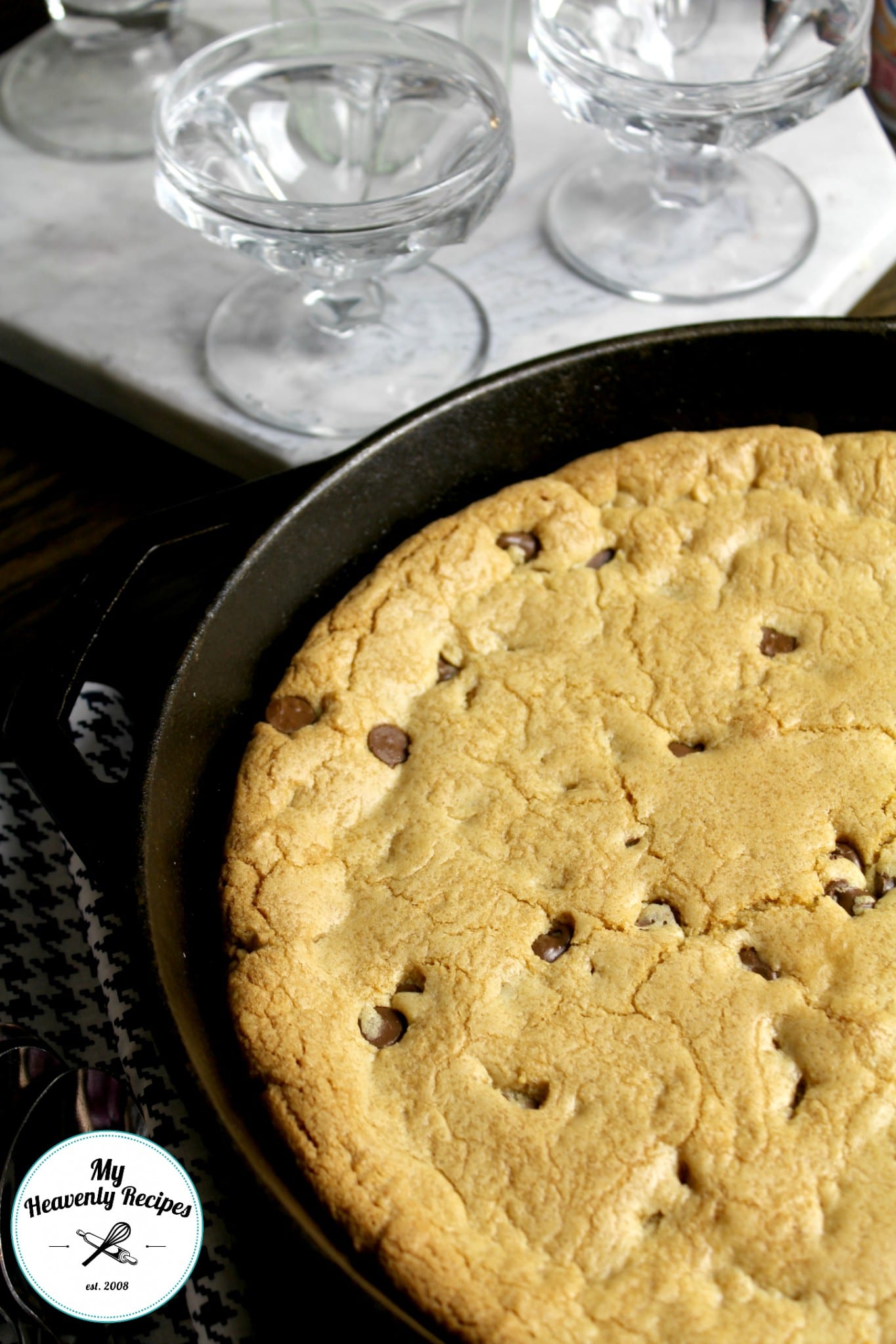 a chocolate chip skillet cookie