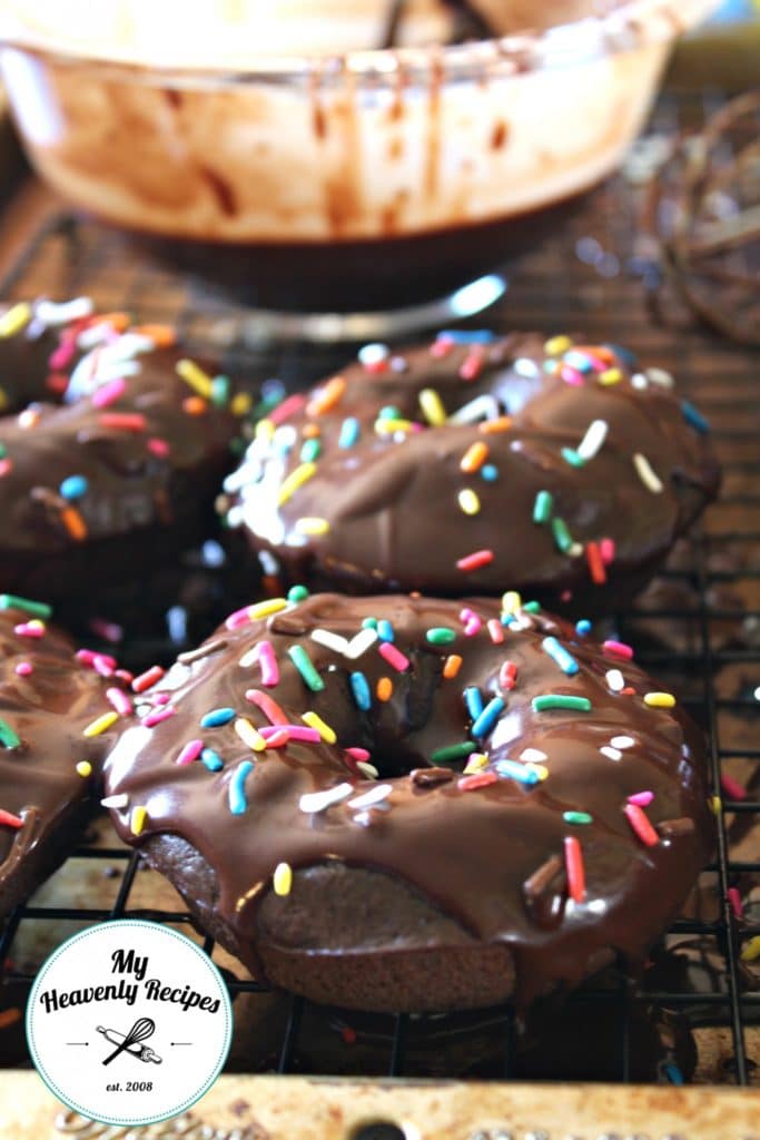 chocolate frosted donuts with colorful sprinkles