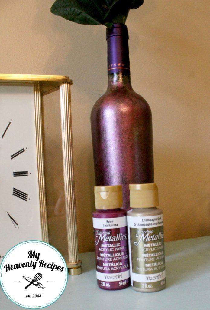 Painted Wine Bottle Using Metallics paint
