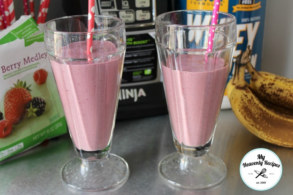 2 fruit protein smoothies made with mixed berries