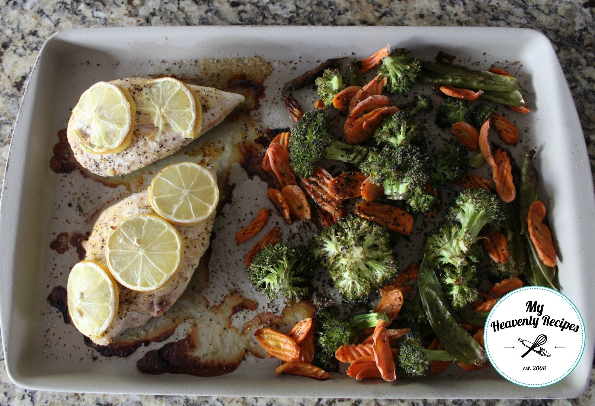 Lemon Garlic Chicken with Baked Veggies Dinner on One Pan - My