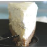 vanilla bean cheesecake slice up close vertical