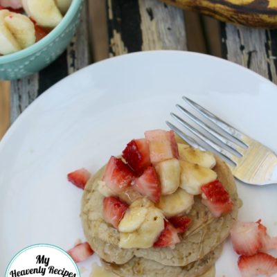 Top these Healthy Banana Pancakes with strawberries and bananas for a over the top breakfast recipe.