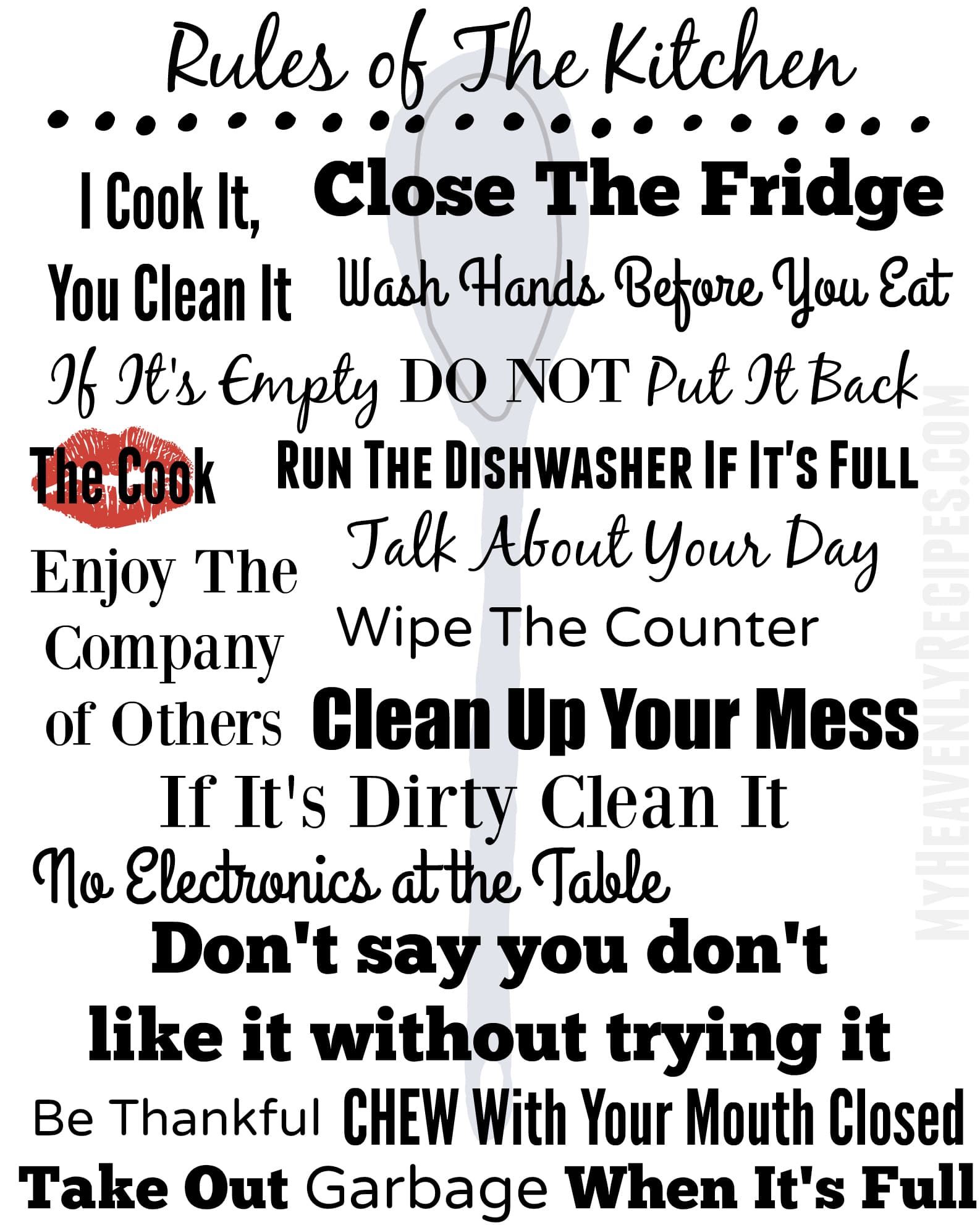 Printable Kitchen Rules Poster - Printable World Holiday