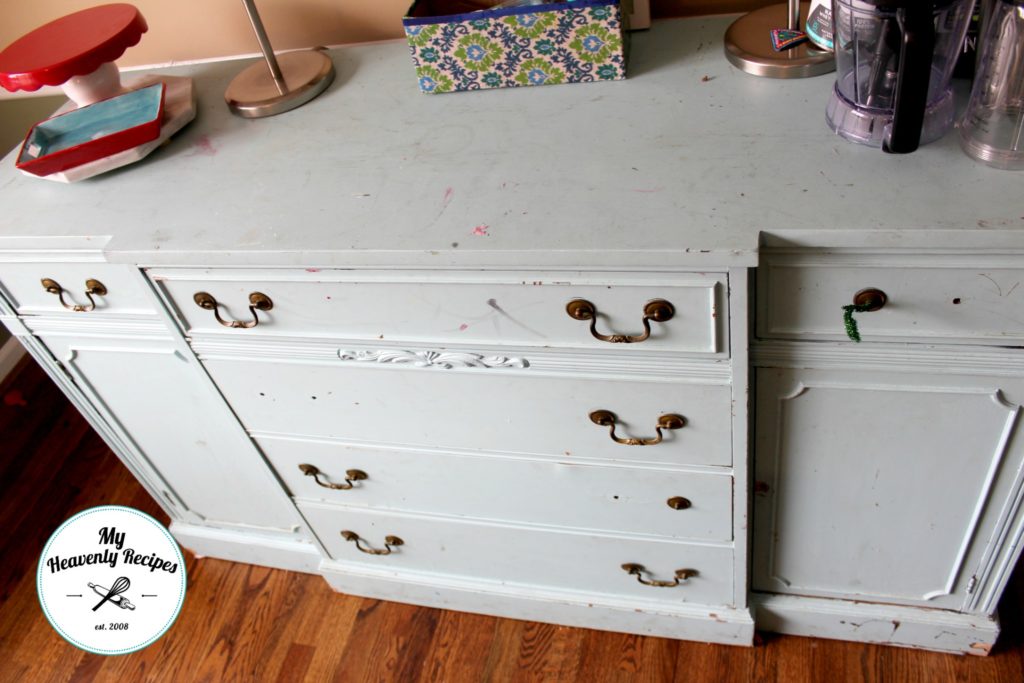 worn out, old sideboard buffet, painted white