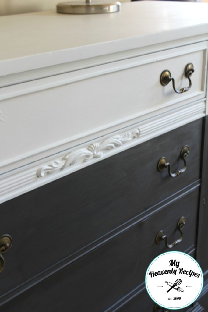 close up image of the detailed wood trim on a farmhouse buffet