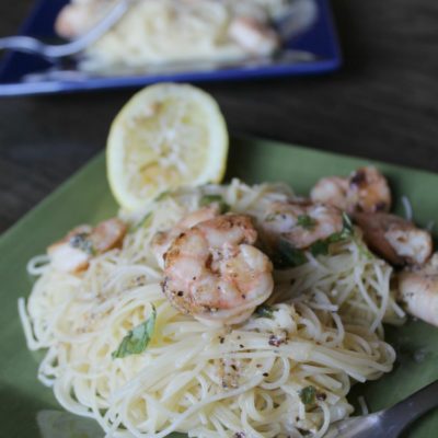 plate of lemon pasta with shrimp