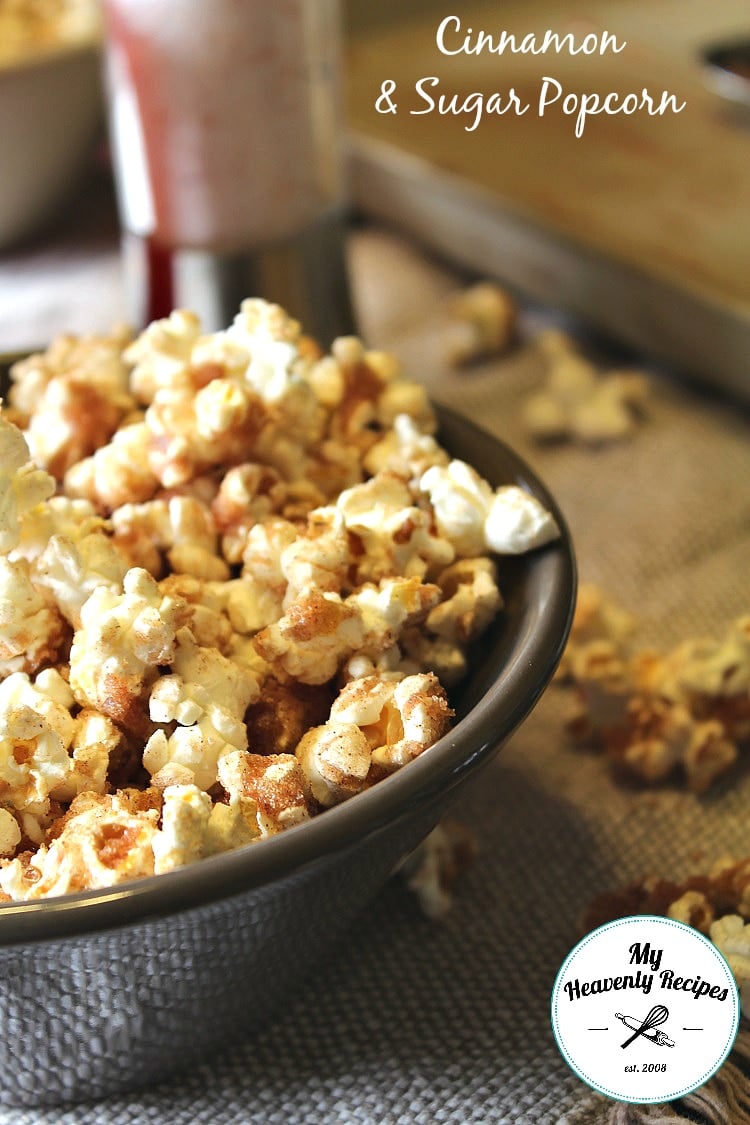 a bowl of cinnamon sugar popcorn