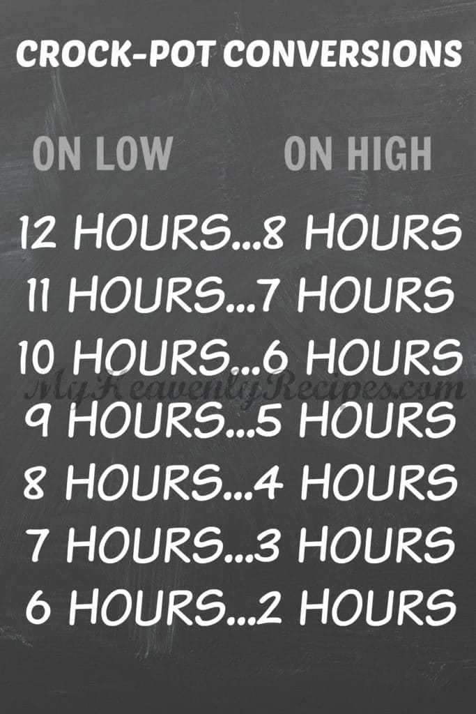 slow cooker time chart showing crock pot conversions for high vs low cooking times