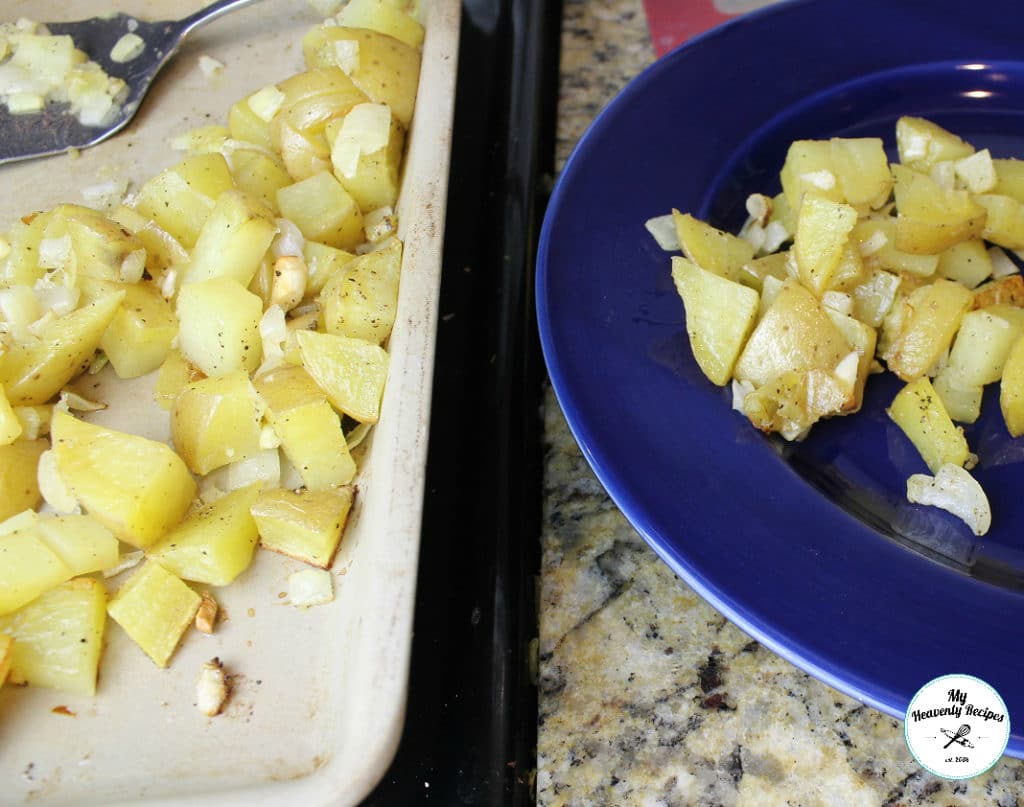 diced potatoes and onions, ready to be roasted