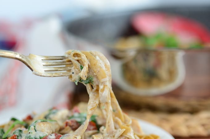 One pot is all you’ll need to make Creamy Tuscan Chicken Pasta!