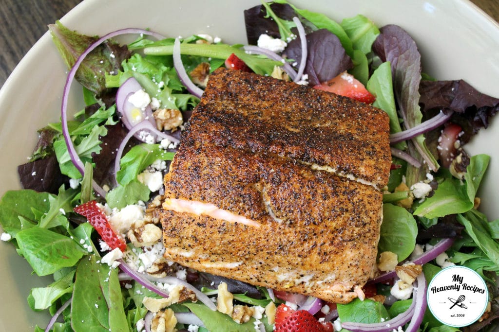 bowl of blackened salmon salad