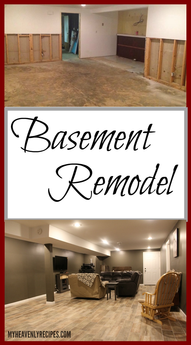basement remodel before gutted and after finished staged with furniture