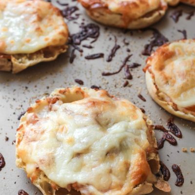 english muffin pizzas out of the oven with melted cheese