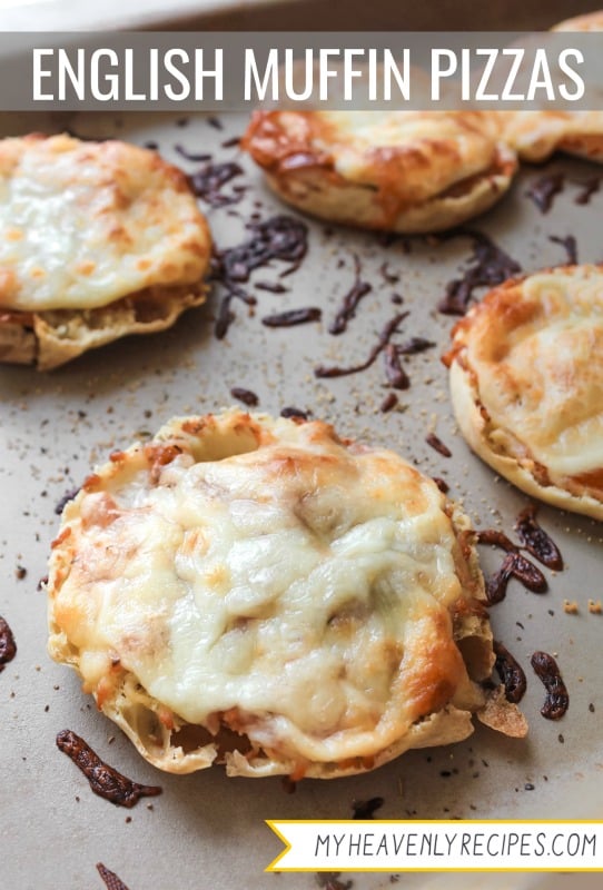 english muffin pizzas out of the oven with melted cheese