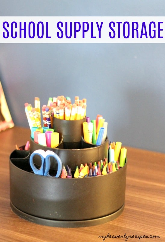 Check out this School Supply Storage solution. It's so easy even the kids can do it!