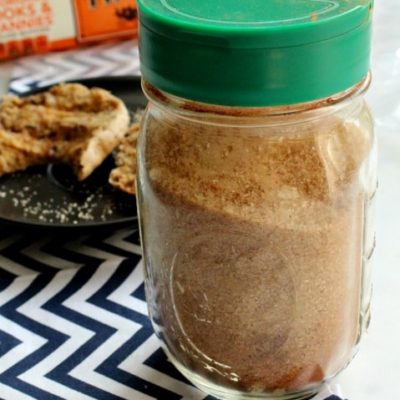 Cinnamon Sugar Mixture in mason jar with english muffins