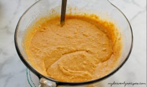 pumpkin coffee cake cake mix mixed up in bowl