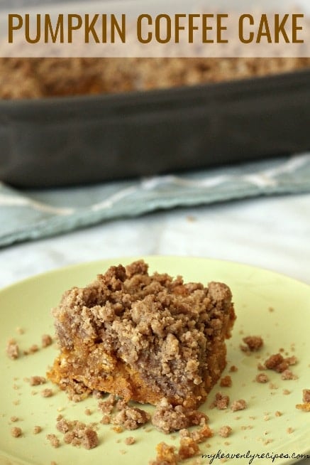 pumpkin coffee cake plated on green plate