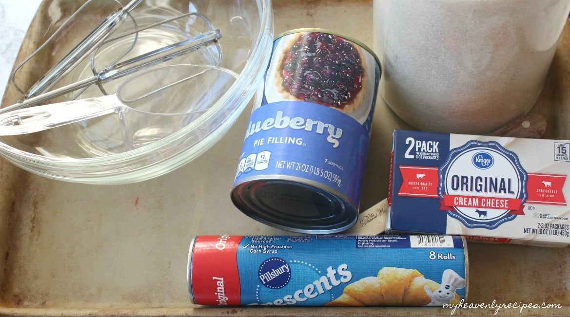 The ingredients to make Blueberry Cream Cheese Danish with Crescent Rolls