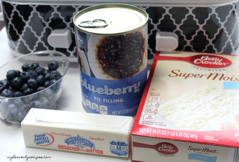 The ingredients needed to make a Blueberry Dump Cake recipe