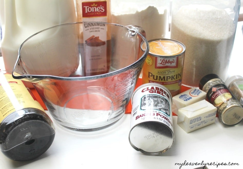 table of ingredients needed to make a pumpkin muffin recipe