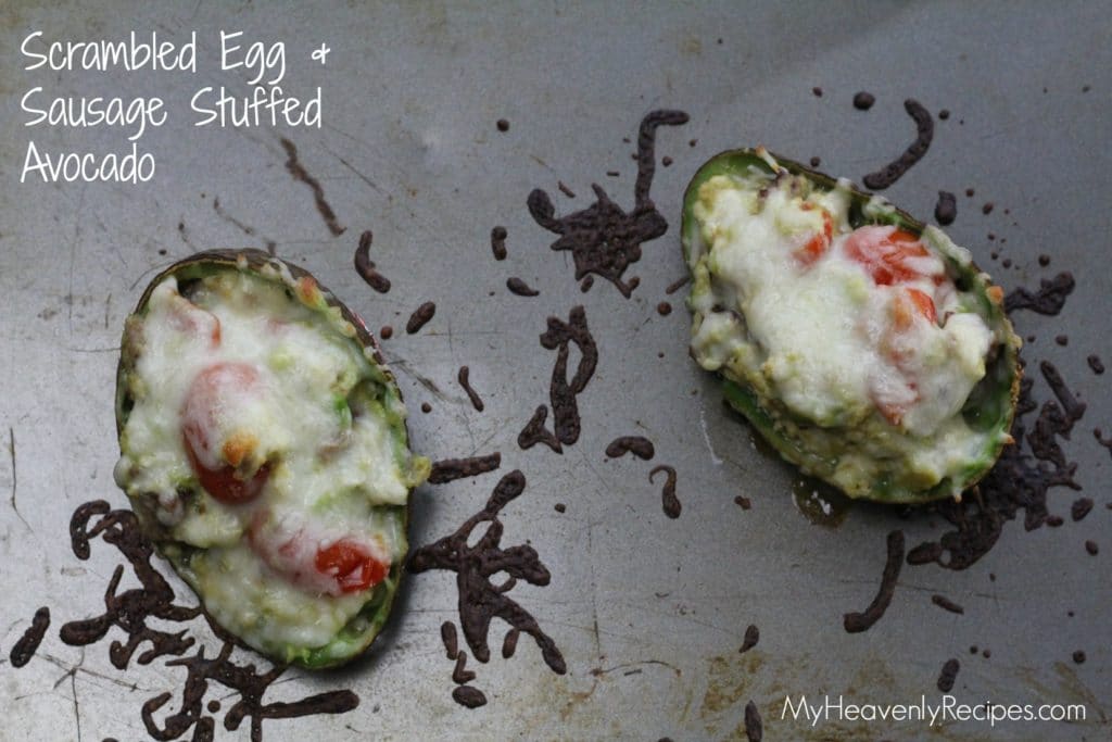 titled photo (and shown): Scrambled Egg and Sausage Stuffed Avocado Breakfast