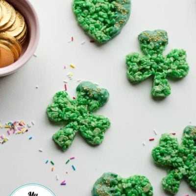 overhead view of green rice krispies treats recipe for St. Patrick's Day