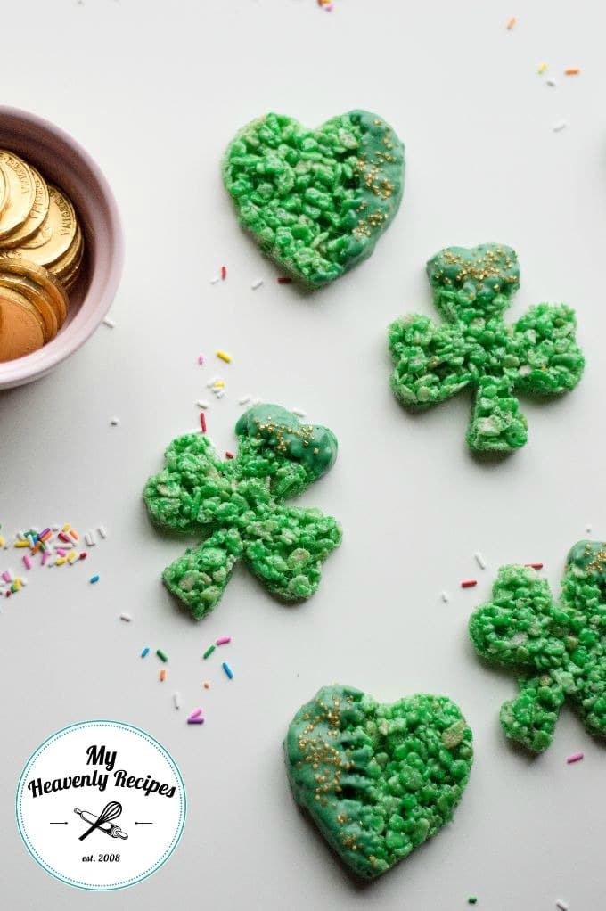 overhead view of green rice krispies treats recipe for St. Patrick's Day