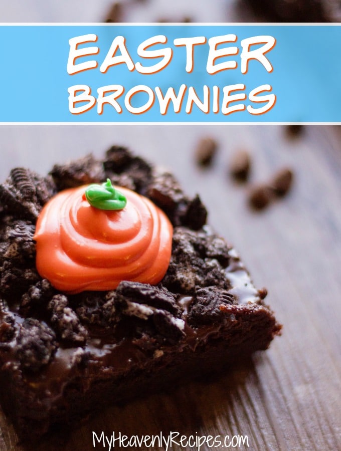 titled photo of Easter brownies topped with crushed Oreos