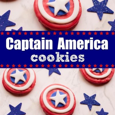 overhead view of captain american cookies next to blue stars